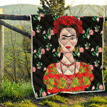 Frida Kahlo And Pink Flower Print Quilt
