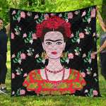 Frida Kahlo And Pink Flower Print Quilt