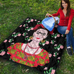 Frida Kahlo And Pink Flower Print Quilt