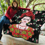 Frida Kahlo And Pink Flower Print Quilt
