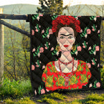 Frida Kahlo And Pink Flower Print Quilt