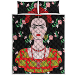 Frida Kahlo And Pink Flower Print Quilt Bed Set