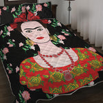 Frida Kahlo And Pink Flower Print Quilt Bed Set