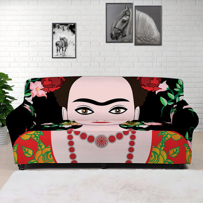 Frida Kahlo And Pink Flower Print Sofa Cover