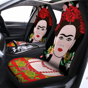 Frida Kahlo And Pink Flower Print Universal Fit Car Seat Covers