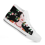 Frida Kahlo And Pink Flower Print White High Top Shoes