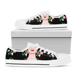 Frida Kahlo And Pink Flower Print White Low Top Shoes