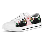 Frida Kahlo And Pink Flower Print White Low Top Shoes