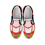 Frida Kahlo And Pink Flower Print White Slip On Shoes