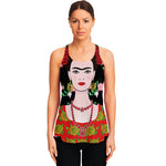 Frida Kahlo And Pink Flower Print Women's Racerback Tank Top