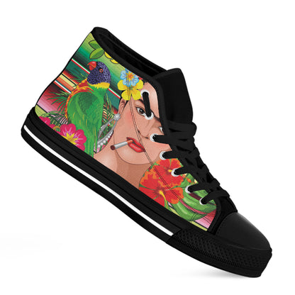 Frida Kahlo Serape Print Black High Top Shoes