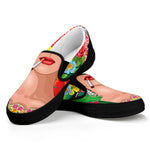 Frida Kahlo Serape Print Black Slip On Shoes