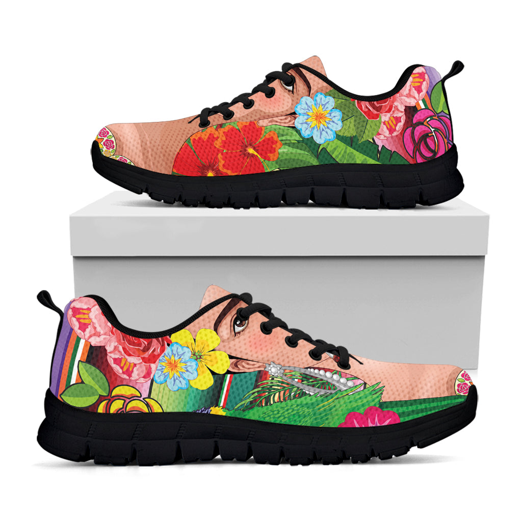 Frida Kahlo Serape Print Black Sneakers