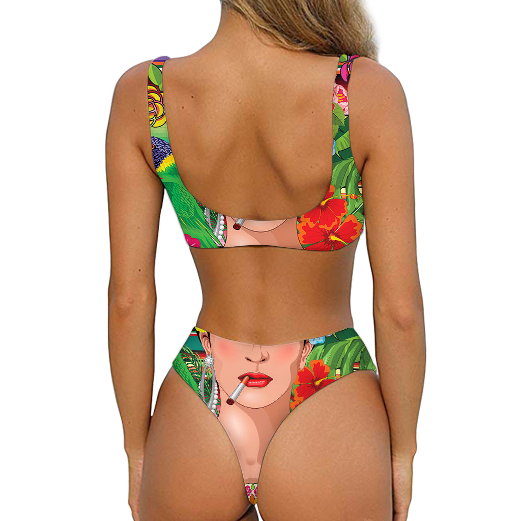 Frida Kahlo Serape Print Front Bow Tie Bikini GearFrost