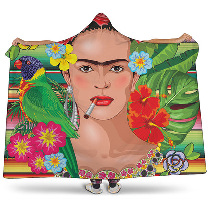 Frida Kahlo Serape Print Hooded Blanket