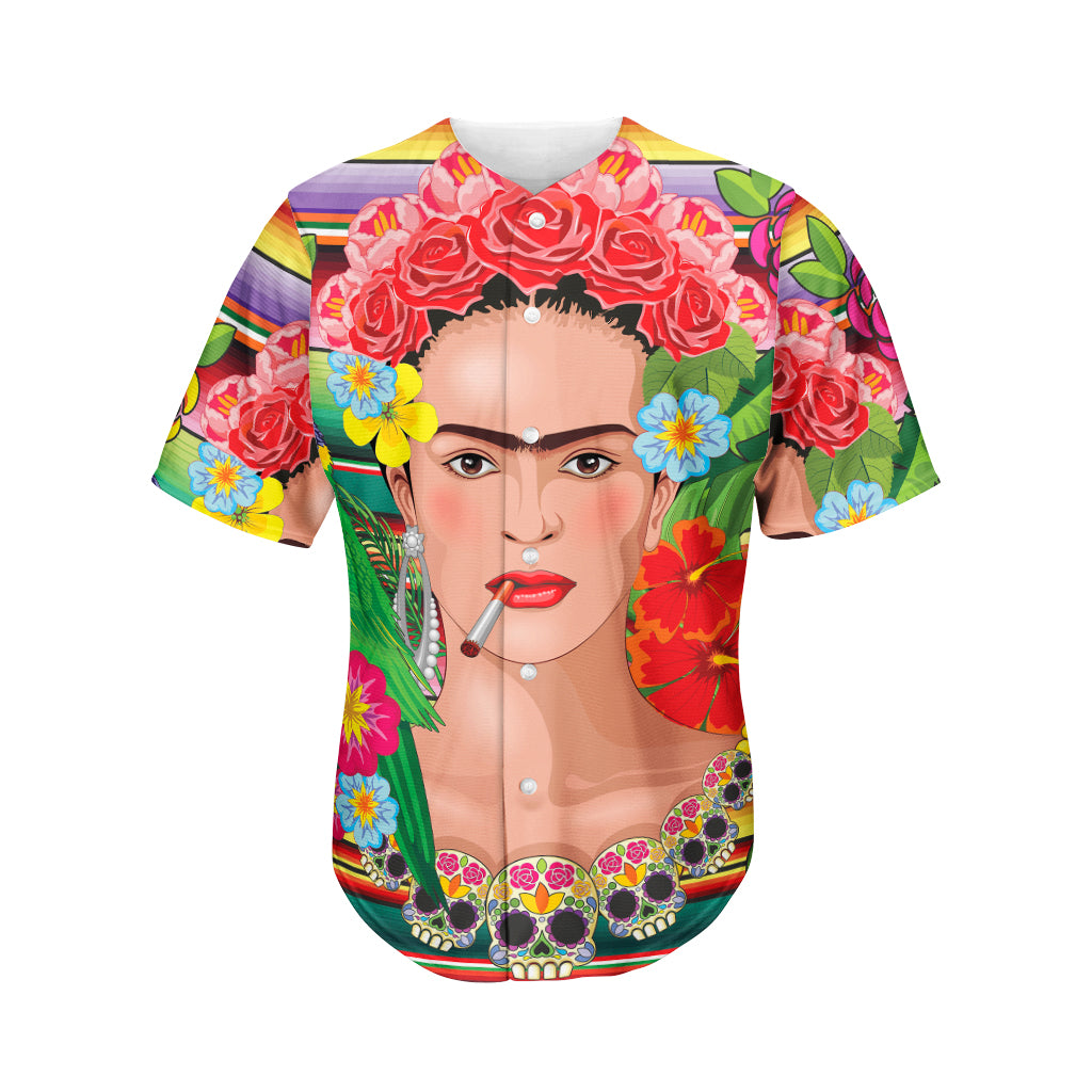 Frida Kahlo Serape Print Men's Baseball Jersey