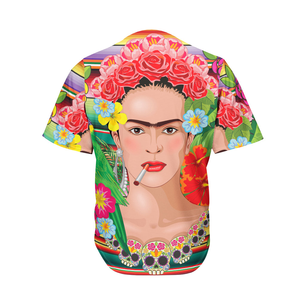 Frida Kahlo Serape Print Men's Baseball Jersey