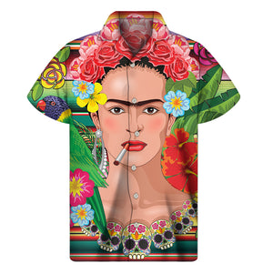 Frida Kahlo Serape Print Men's Short Sleeve Shirt