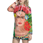 Frida Kahlo Serape Print Pullover Hoodie Dress