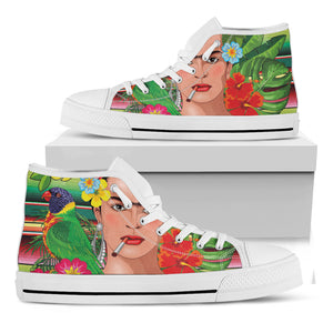 Frida Kahlo Serape Print White High Top Shoes