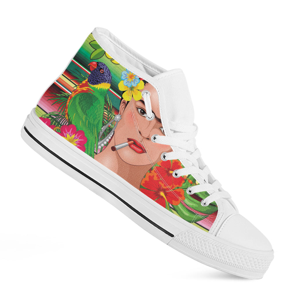 Frida Kahlo Serape Print White High Top Shoes