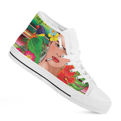 Frida Kahlo Serape Print White High Top Shoes