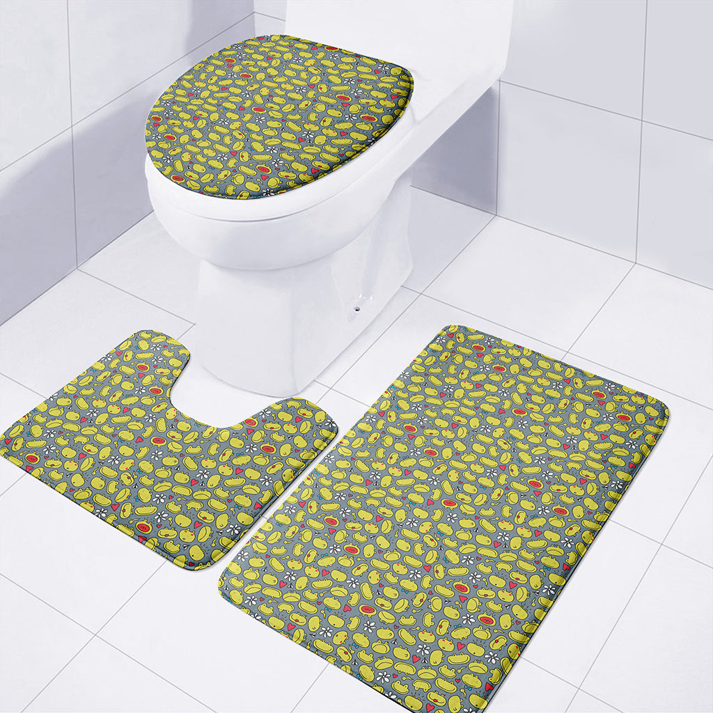 Frog Faces Pattern Print 3 Piece Bath Mat Set