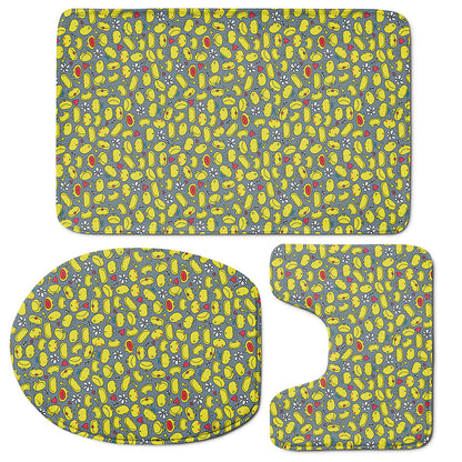 Frog Faces Pattern Print 3 Piece Bath Mat Set