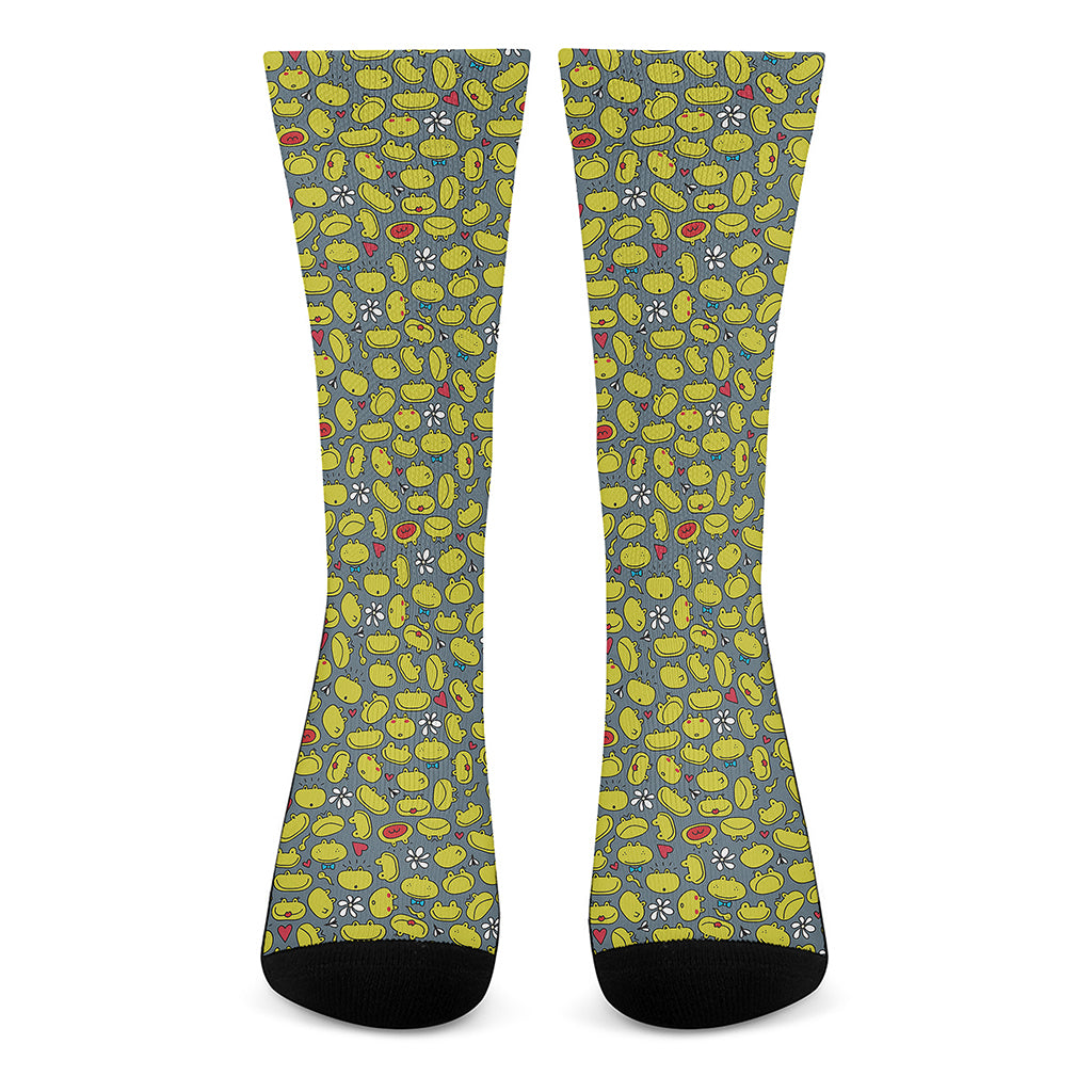 Frog Faces Pattern Print Crew Socks