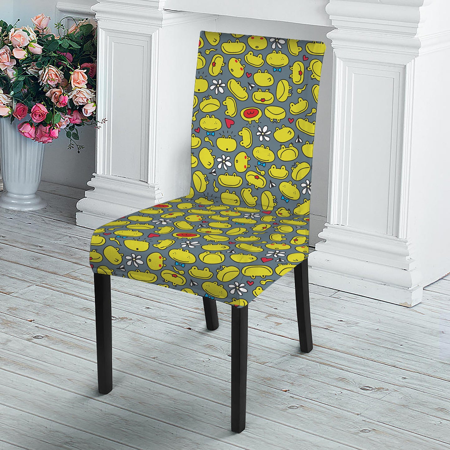 Frog Faces Pattern Print Dining Chair Slipcover