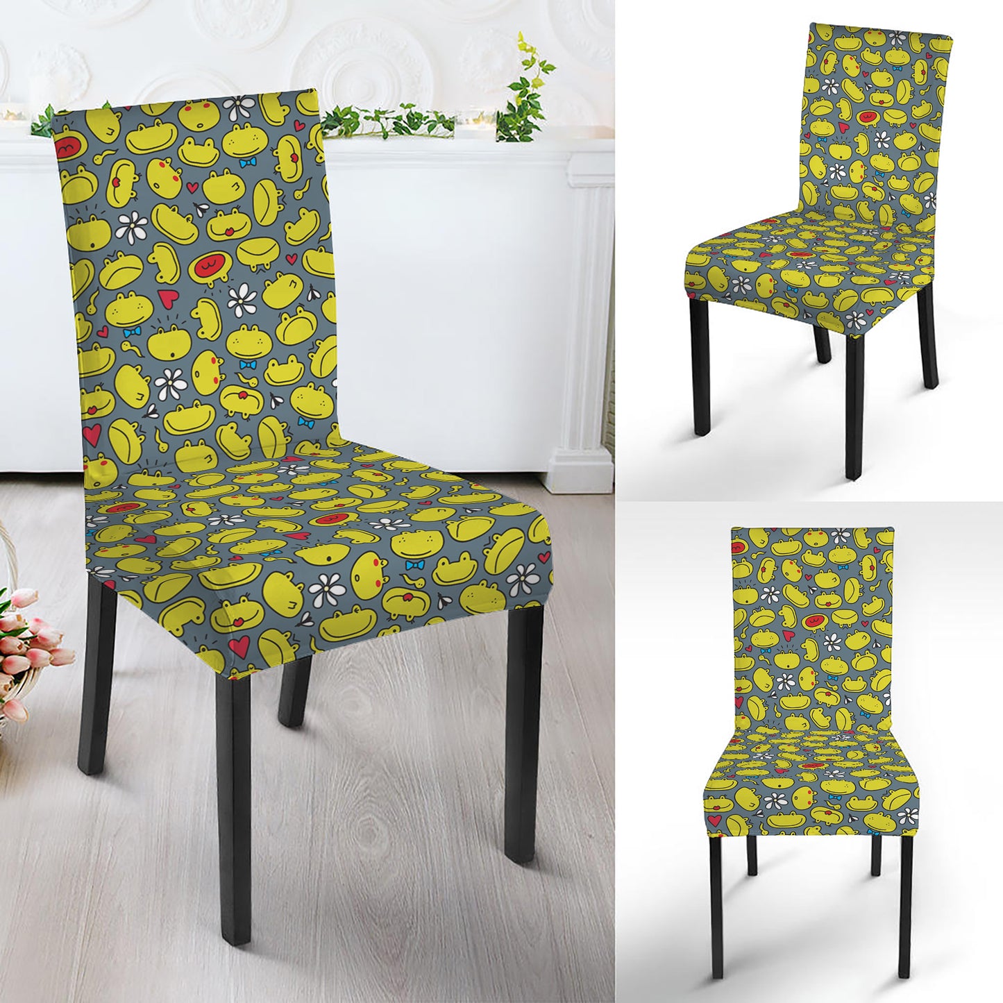 Frog Faces Pattern Print Dining Chair Slipcover