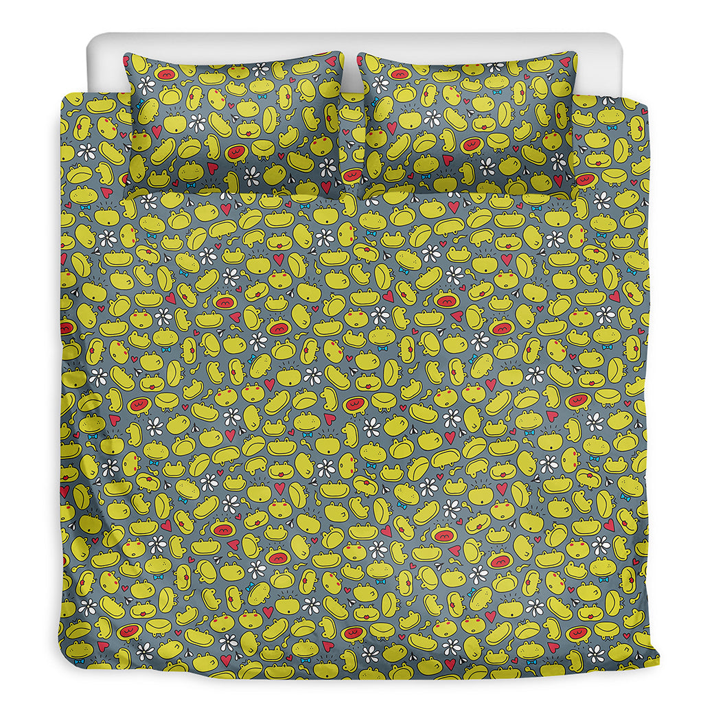 Frog Faces Pattern Print Duvet Cover Bedding Set
