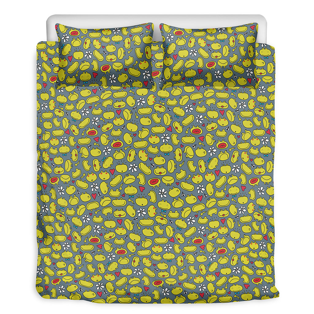 Frog Faces Pattern Print Duvet Cover Bedding Set