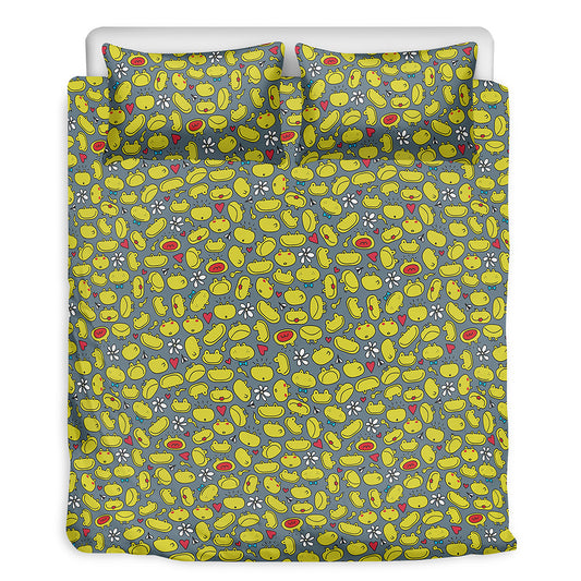 Frog Faces Pattern Print Duvet Cover Bedding Set