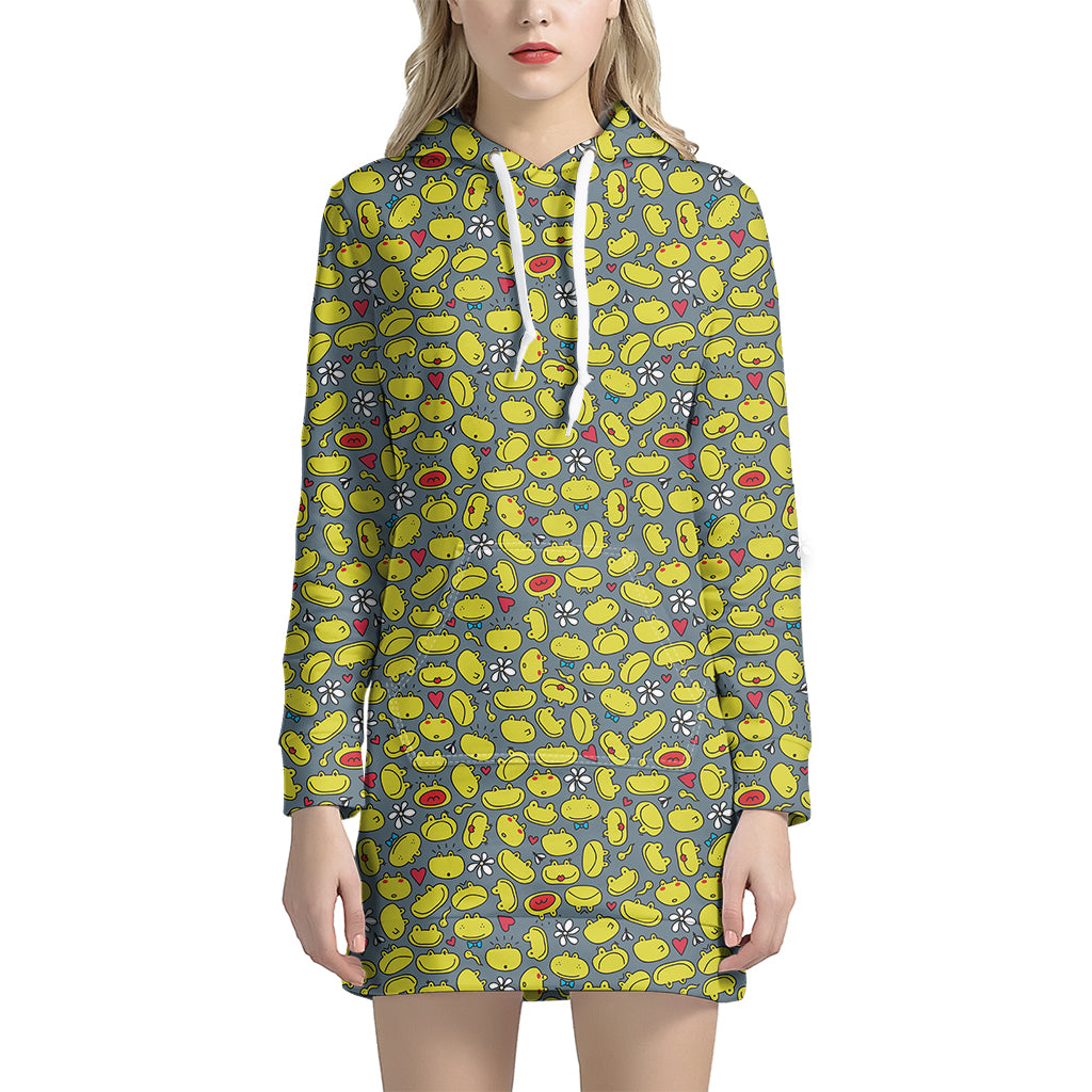 Frog Faces Pattern Print Hoodie Dress