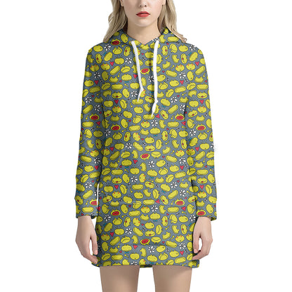 Frog Faces Pattern Print Hoodie Dress