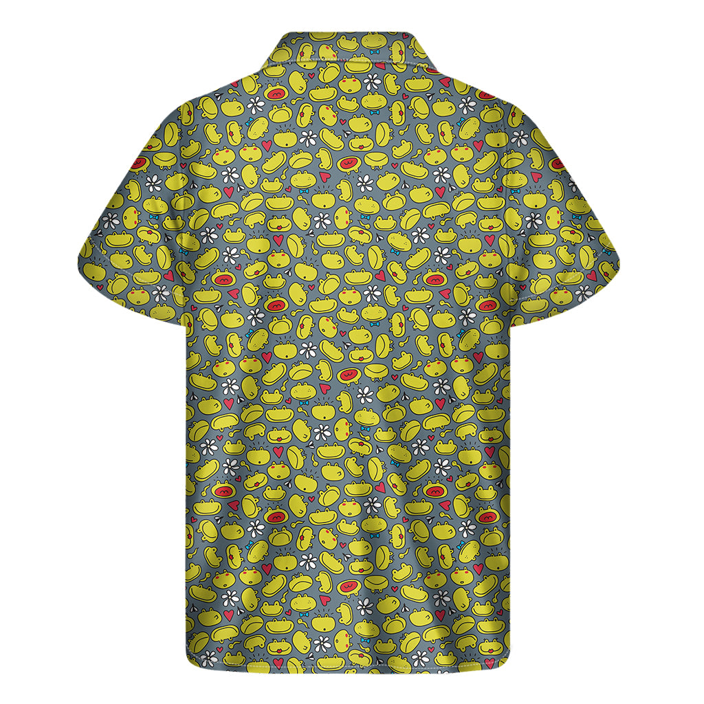 Frog Faces Pattern Print Men's Short Sleeve Shirt