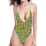 Frog Faces Pattern Print One Piece High Cut Swimsuit