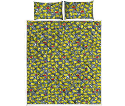 Frog Faces Pattern Print Quilt Bed Set