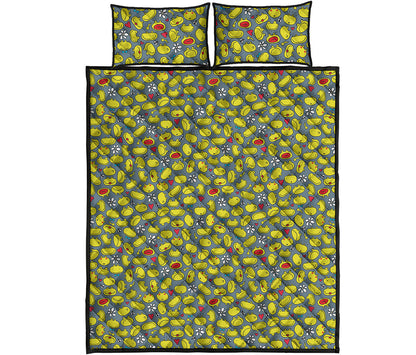 Frog Faces Pattern Print Quilt Bed Set