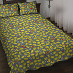 Frog Faces Pattern Print Quilt Bed Set
