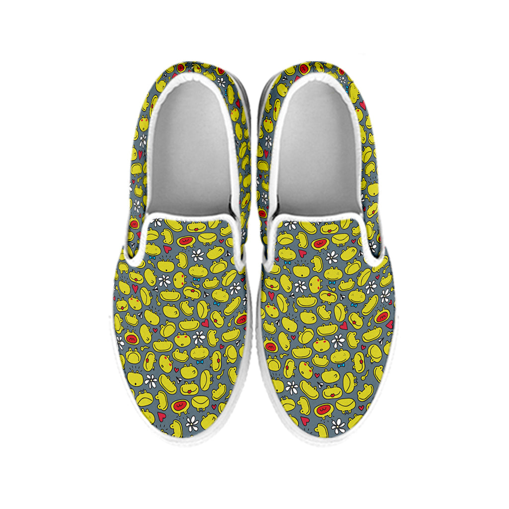 Frog Faces Pattern Print White Slip On Shoes