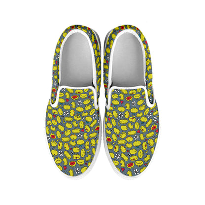 Frog Faces Pattern Print White Slip On Shoes