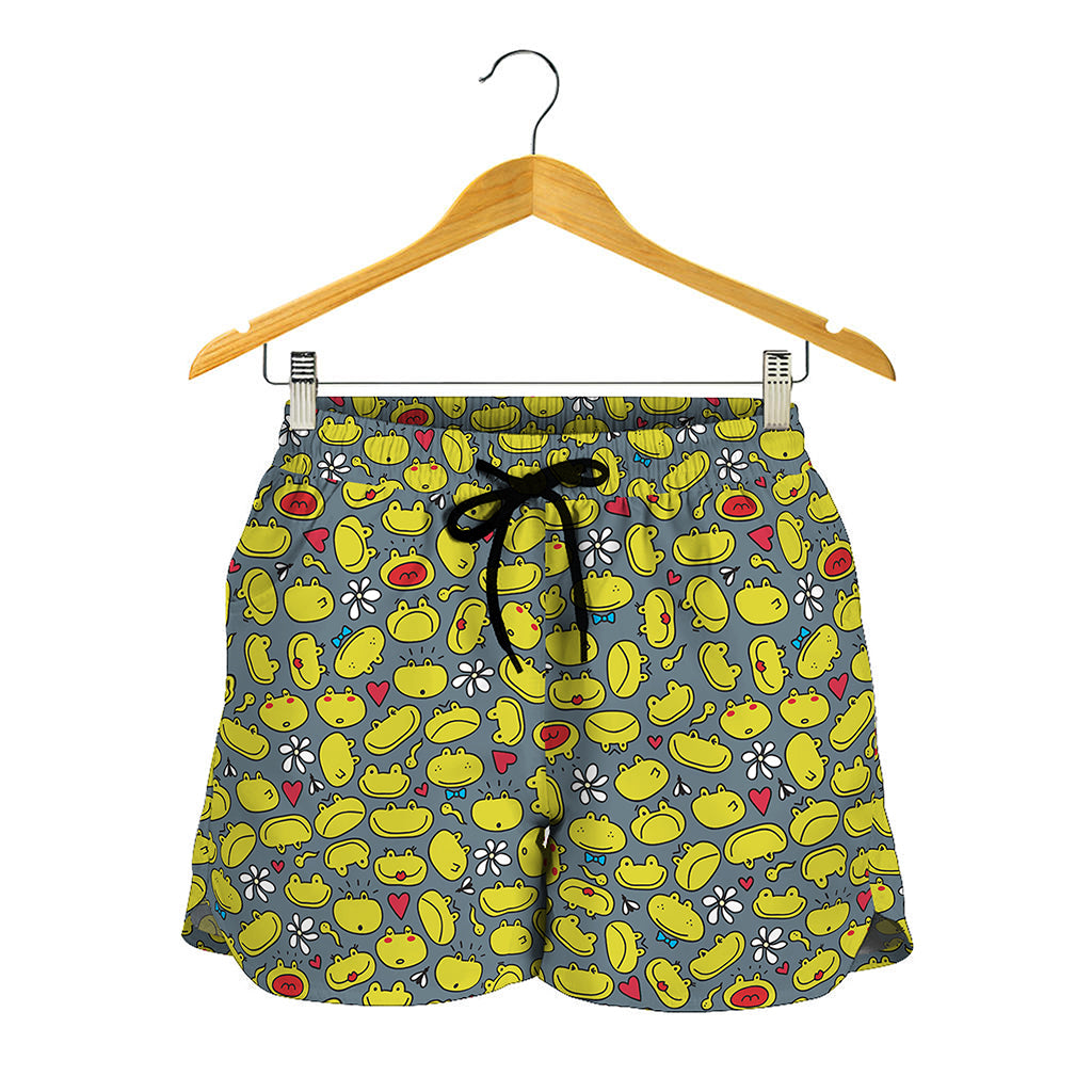 Frog Faces Pattern Print Women's Shorts