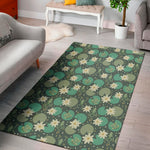 Frogs And Water Lilies Pattern Print Area Rug