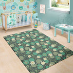 Frogs And Water Lilies Pattern Print Area Rug