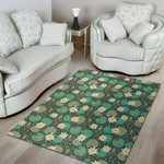 Frogs And Water Lilies Pattern Print Area Rug
