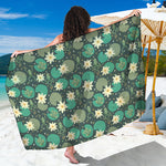 Frogs And Water Lilies Pattern Print Beach Sarong Wrap