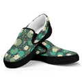 Frogs And Water Lilies Pattern Print Black Slip On Sneakers