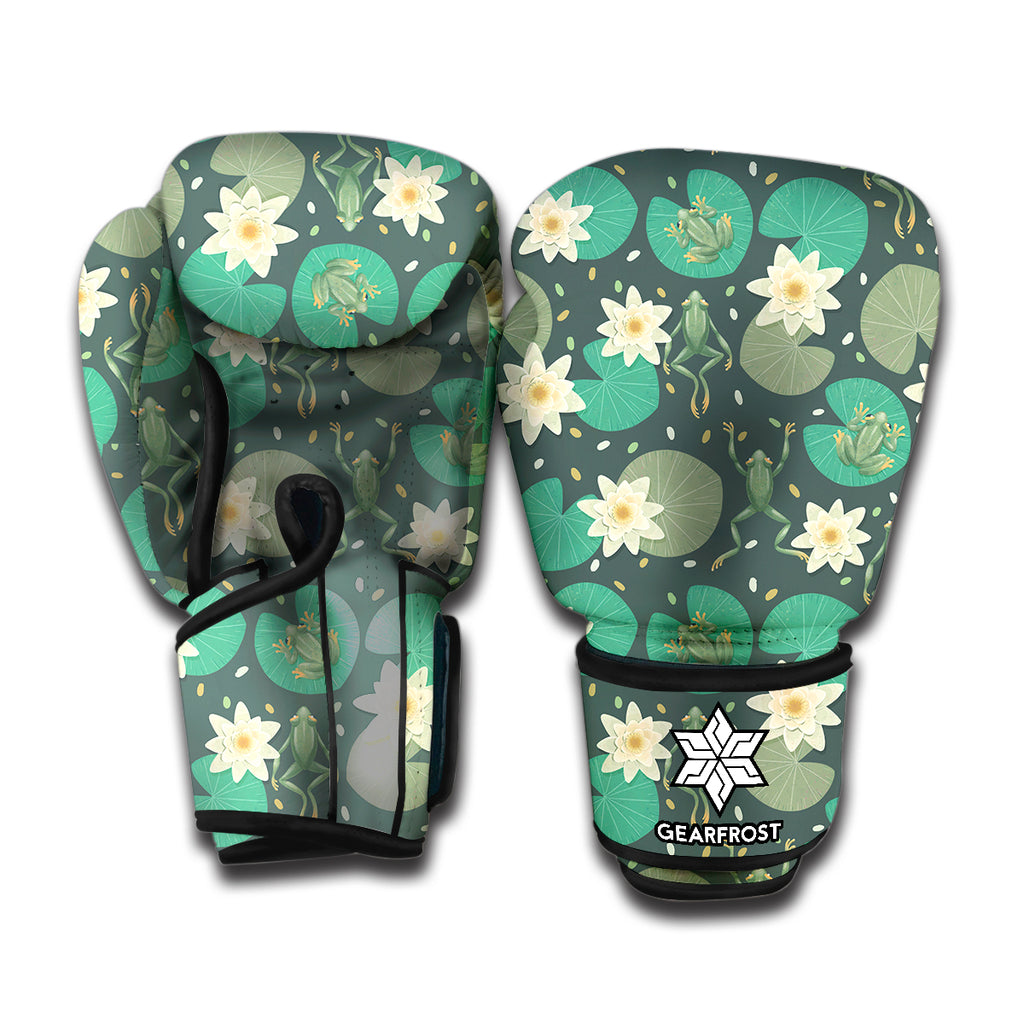 Frogs And Water Lilies Pattern Print Boxing Gloves